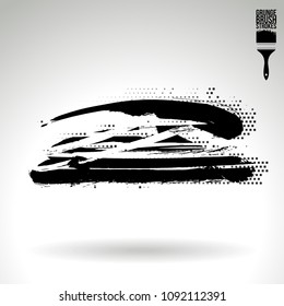Black brush stroke and texture. Grunge vector abstract hand - painted element. Underline and border design.
