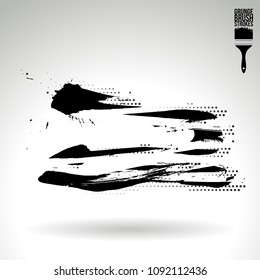 Black brush stroke and texture. Grunge vector abstract hand - painted element. Underline and border design.