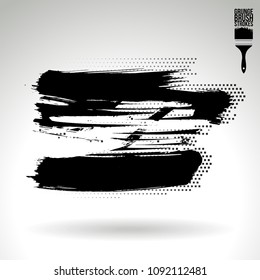 Black brush stroke and texture. Grunge vector abstract hand - painted element. Underline and border design.