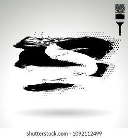 Black brush stroke and texture. Grunge vector abstract hand - painted element. Underline and border design.