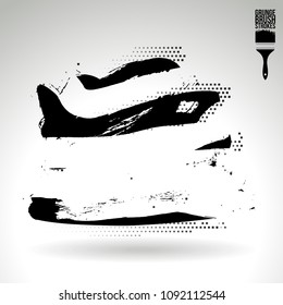 Black brush stroke and texture. Grunge vector abstract hand - painted element. Underline and border design.