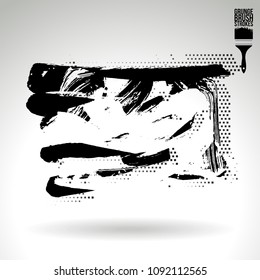 Black brush stroke and texture. Grunge vector abstract hand - painted element. Underline and border design.