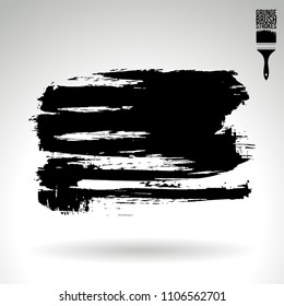 Black brush stroke and texture. Grunge vector abstract hand - painted element. Underline and border design.