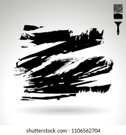 Black brush stroke and texture. Grunge vector abstract hand - painted element. Underline and border design.