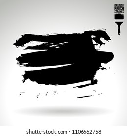 Black brush stroke and texture. Grunge vector abstract hand - painted element. Underline and border design.