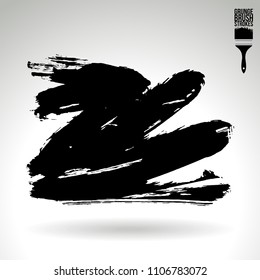 Black brush stroke and texture. Grunge vector abstract hand - painted element. Underline and border design.