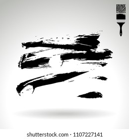 Black brush stroke and texture. Grunge vector abstract hand - painted element. Underline and border design.