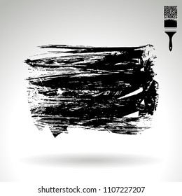 Black brush stroke and texture. Grunge vector abstract hand - painted element. Underline and border design.