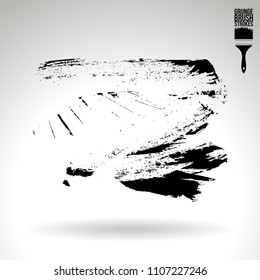 Black brush stroke and texture. Grunge vector abstract hand - painted element. Underline and border design.