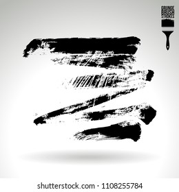 Black brush stroke and texture. Grunge vector abstract hand - painted element. Underline and border design.