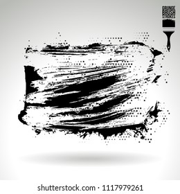 Black brush stroke and texture. Grunge vector abstract hand - painted element. Underline and border design.