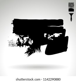 Black brush stroke and texture. Grunge vector abstract hand - painted element. Underline and border design.
