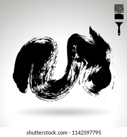 Black brush stroke and texture. Grunge vector abstract hand - painted element. Underline and border design.