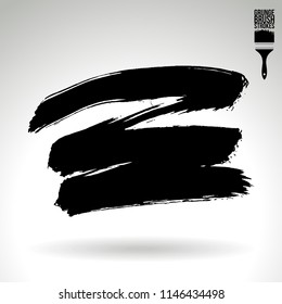 Black brush stroke and texture. Grunge vector abstract hand - painted element. Underline and border design.