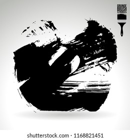 Black brush stroke and texture. Grunge vector abstract hand - painted element. Underline and border design.