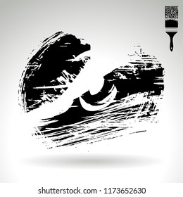 Black brush stroke and texture. Grunge vector abstract hand - painted element. Underline and border design.