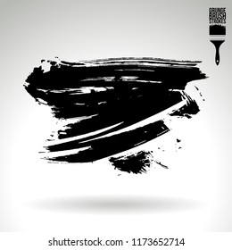 Black brush stroke and texture. Grunge vector abstract hand - painted element. Underline and border design.