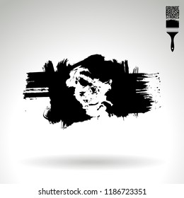 Black brush stroke and texture. Grunge vector abstract hand - painted element. Underline and border design.