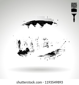 Black brush stroke and texture. Grunge vector abstract hand - painted element. Underline and border design.