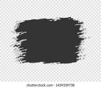 Black brush stroke and texture. Grunge background. Black frame, indent for text, banner. Vector design element isolated on light background.