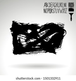 Black brush stroke and texture. Grunge vector abstract hand - painted element. Underline and border design.