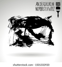 Black brush stroke and texture. Grunge vector abstract hand - painted element. Underline and border design.