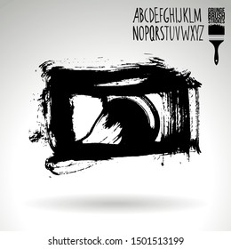 Black brush stroke and texture. Grunge vector abstract hand - painted element. Underline and border design.