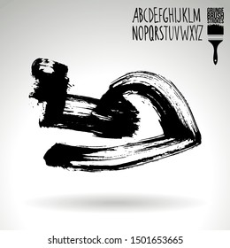Black brush stroke and texture. Grunge vector abstract hand - painted element. Underline and border design.