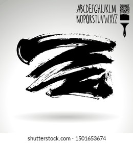 Black brush stroke and texture. Grunge vector abstract hand - painted element. Underline and border design.