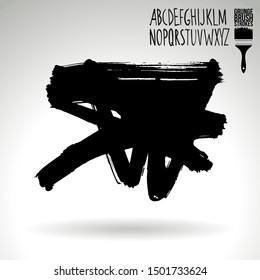 Black brush stroke and texture. Grunge vector abstract hand - painted element. Underline and border design.