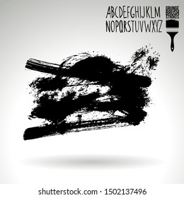 Black brush stroke and texture. Grunge vector abstract hand - painted element. Underline and border design.