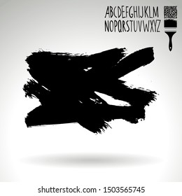 Black brush stroke and texture. Grunge vector abstract hand - painted element. Underline and border design.