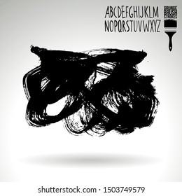 Black brush stroke and texture. Grunge vector abstract hand - painted element. Underline and border design.