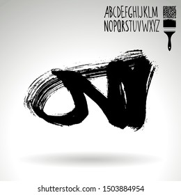 Black brush stroke and texture. Grunge vector abstract hand - painted element. Underline and border design.