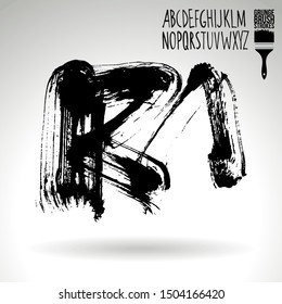 Black brush stroke and texture. Grunge vector abstract hand - painted element. Underline and border design.