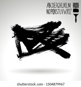 Black brush stroke and texture. Grunge vector abstract hand - painted element. Underline and border design.
