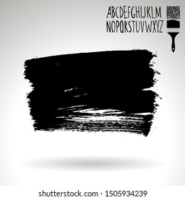 Black brush stroke and texture. Grunge vector abstract hand - painted element. Underline and border design.