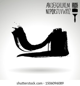Black brush stroke and texture. Grunge vector abstract hand - painted element. Underline and border design.