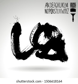 Black brush stroke and texture. Grunge vector abstract hand - painted element. Underline and border design.