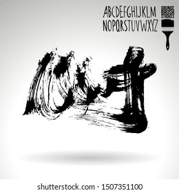 Black brush stroke and texture. Grunge vector abstract hand - painted element. Underline and border design.