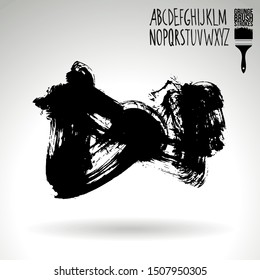 Black brush stroke and texture. Grunge vector abstract hand - painted element. Underline and border design.