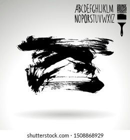 Black brush stroke and texture. Grunge vector abstract hand - painted element. Underline and border design.