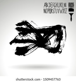 Black brush stroke and texture. Grunge vector abstract hand - painted element. Underline and border design.