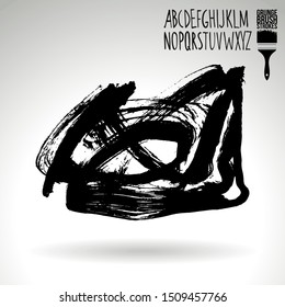 Black brush stroke and texture. Grunge vector abstract hand - painted element. Underline and border design.