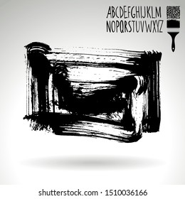Black brush stroke and texture. Grunge vector abstract hand - painted element. Underline and border design.