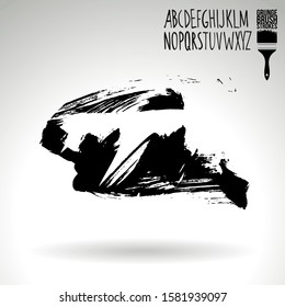 Black brush stroke and texture. Grunge vector abstract hand - painted element. Underline and border design.