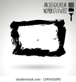 Black brush stroke and texture. Grunge vector abstract hand - painted element. Underline and border design.