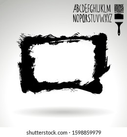 Black brush stroke and texture. Grunge vector abstract hand - painted element. Underline and border design.