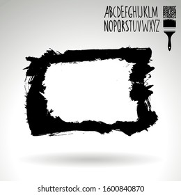 Black brush stroke and texture. Grunge vector abstract hand - painted element. Underline and border design.
