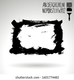 Black brush stroke and texture. Grunge vector abstract hand - painted element. Underline and border design.